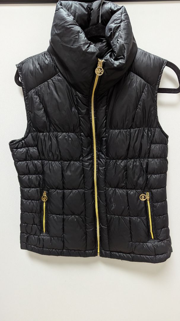 Michael Kors Black/Gold Down Feather Quilted Puffer Vest
