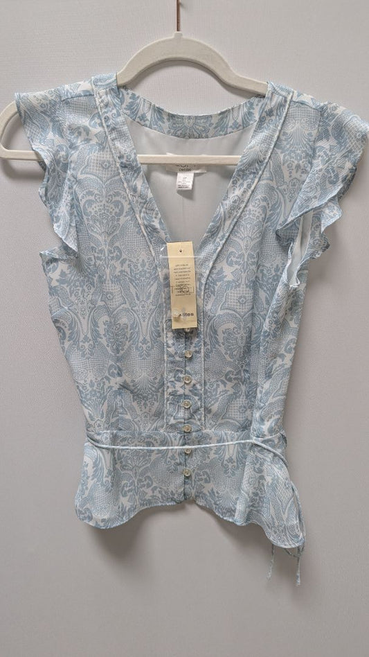 Ann Taylor Loft Petites Light Blue/White Patterned Blouse