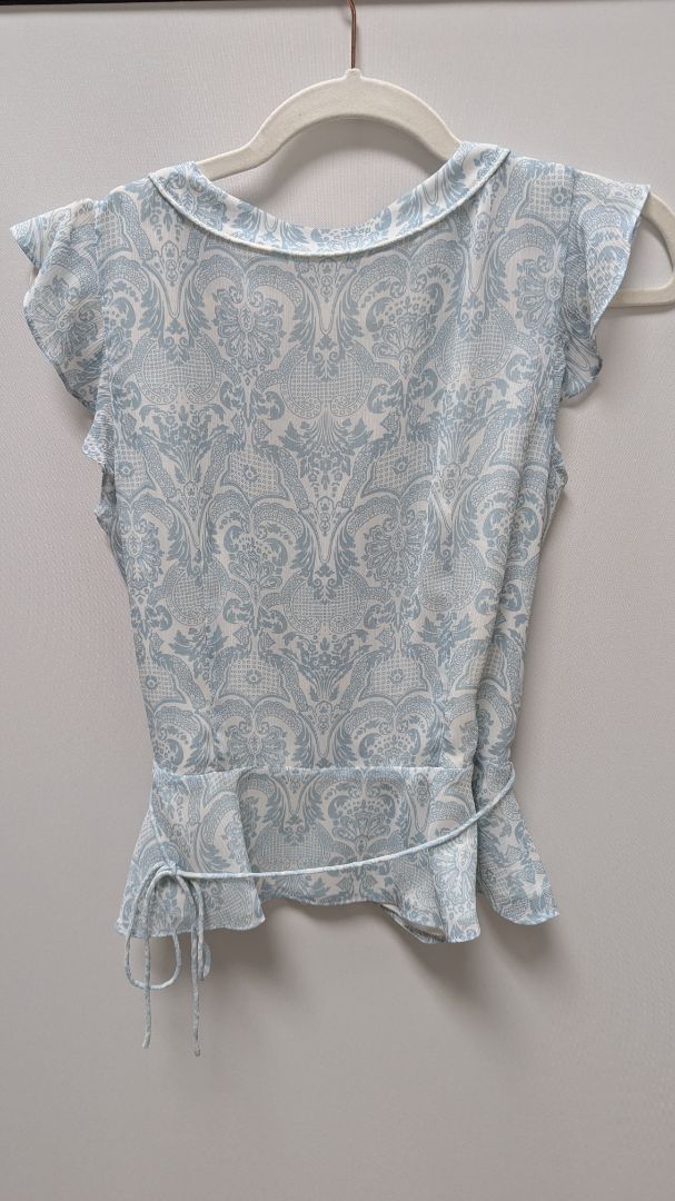 Ann Taylor Loft Petites Light Blue/White Patterned Blouse
