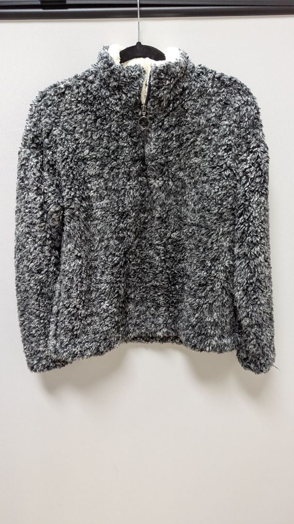 paper crane Dark Grey Fuzzy Quarter-Zip Pullover Sweatshirt