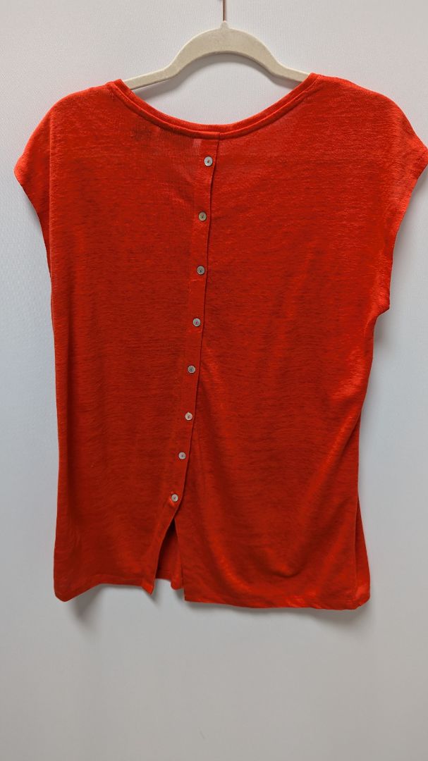 Tahari Red Orange Button-Down Back Linen T-Shirt