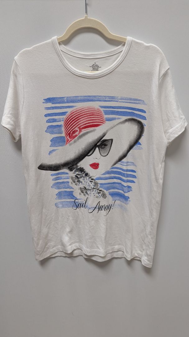 White "Sail Away" Sequin Graphic T-Shirt