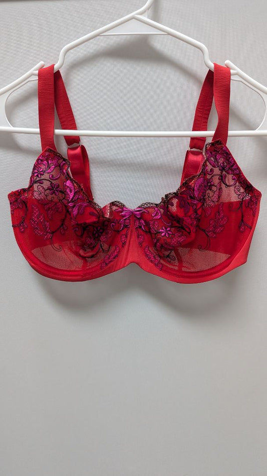 Felina Red Sheer Embroiderd Lace Bra