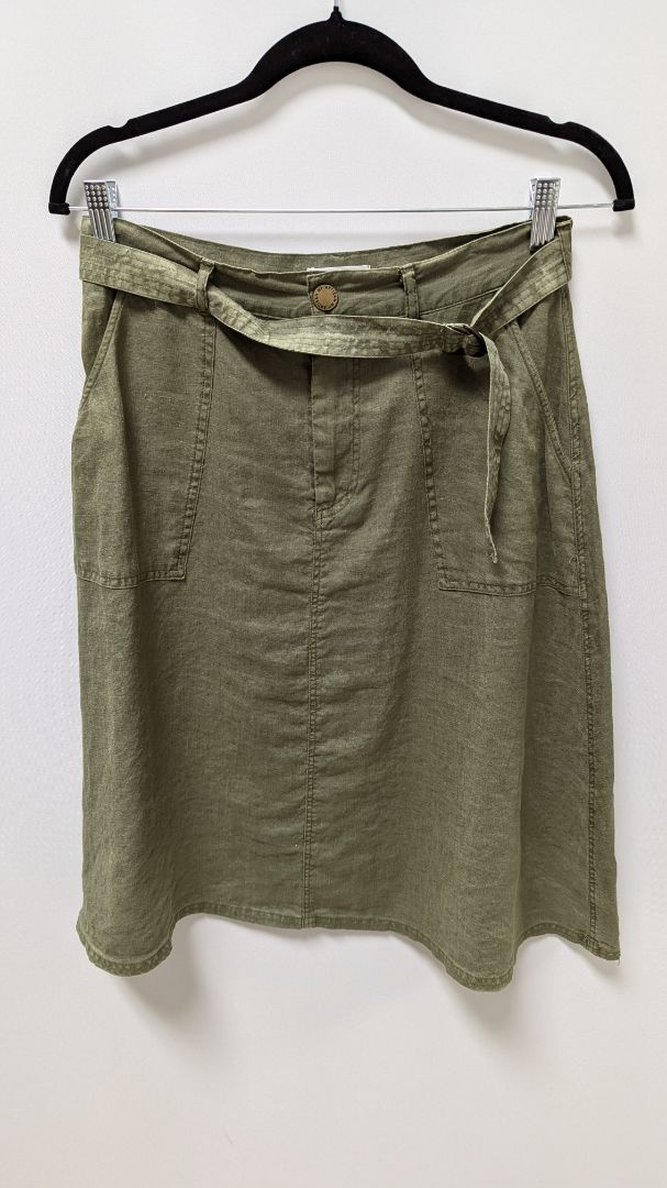 ARTISAN NY Dark Green Belted Linen Skirt