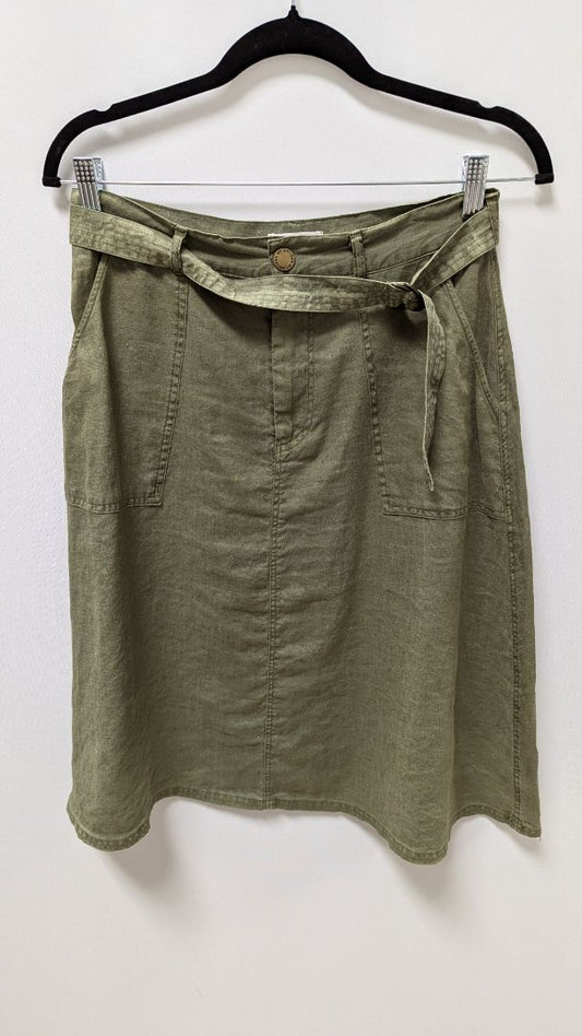 ARTISAN NY Dark Green Belted Linen Skirt