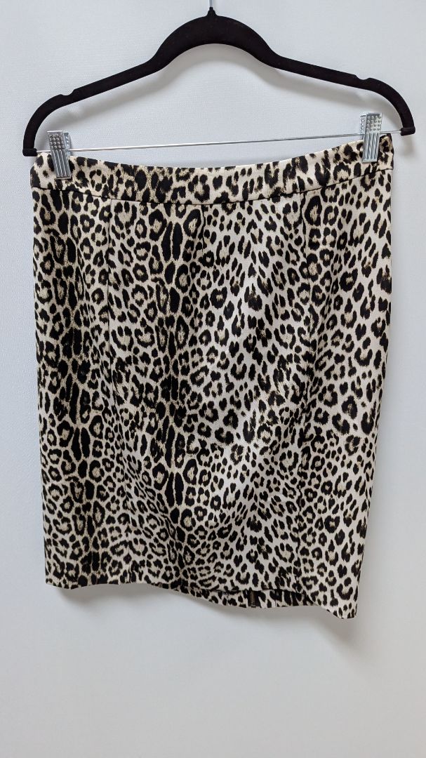 New York & Company Brown Animal Print Ruffled-Zipper Skirt