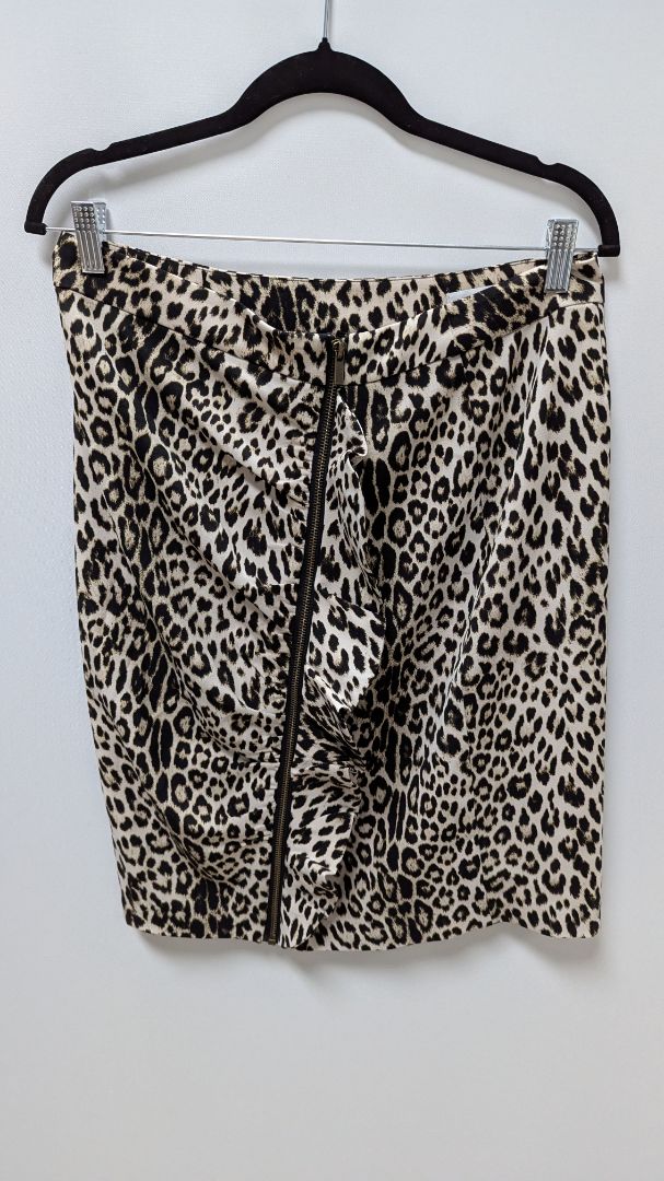 New York & Company Brown Animal Print Ruffled-Zipper Skirt