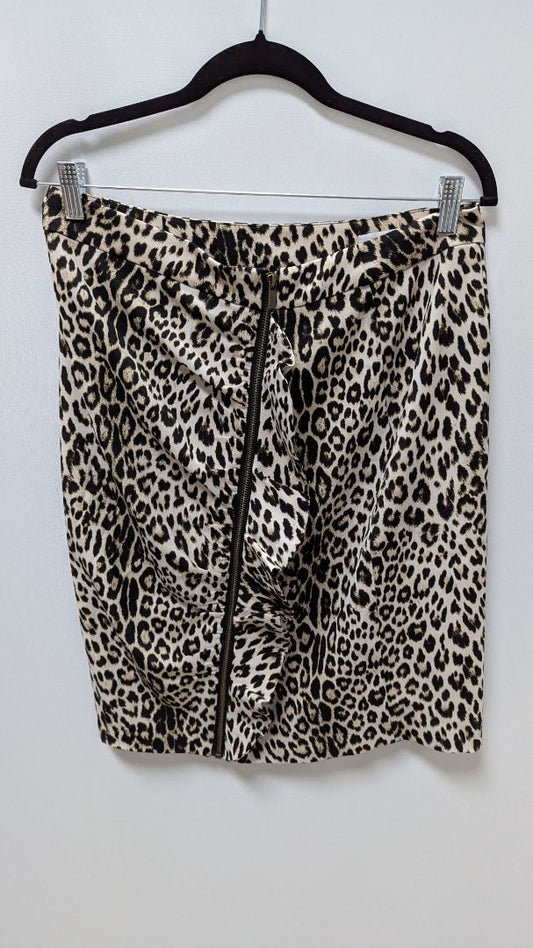 New York & Company Brown Animal Print Ruffled-Zipper Skirt