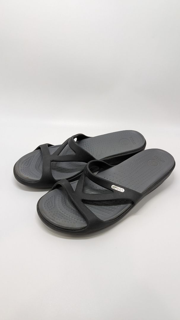 Crocs Black Triangle Strap Wedge Sandal