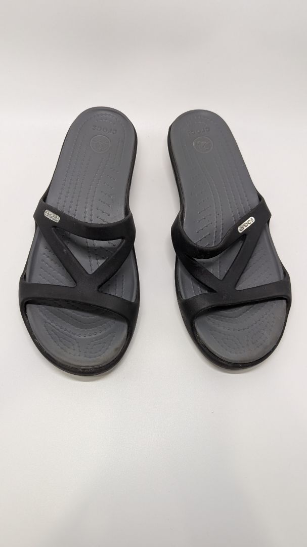 Crocs Black Triangle Strap Wedge Sandal