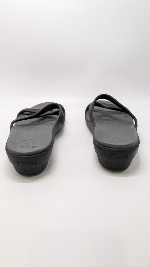 Crocs Black Triangle Strap Wedge Sandal