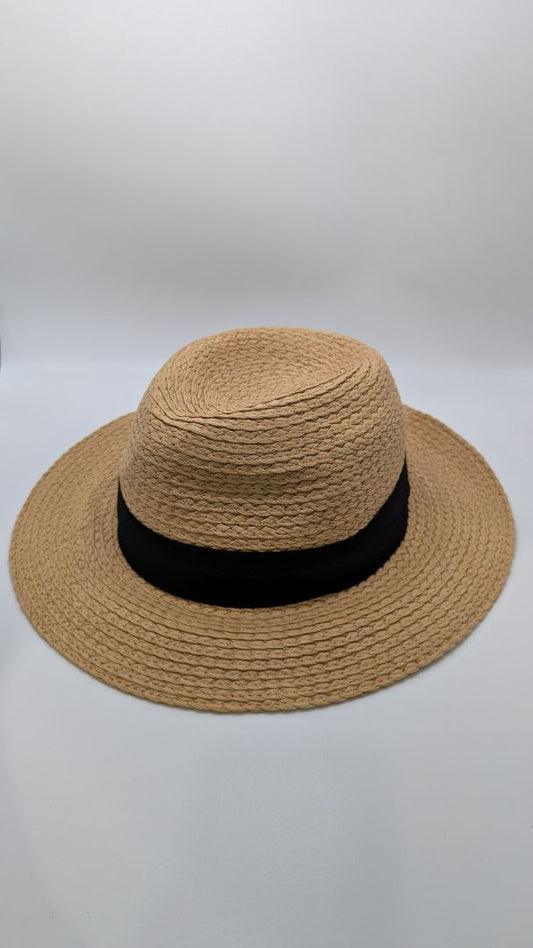 Beige Woven Fedora Sun Hat