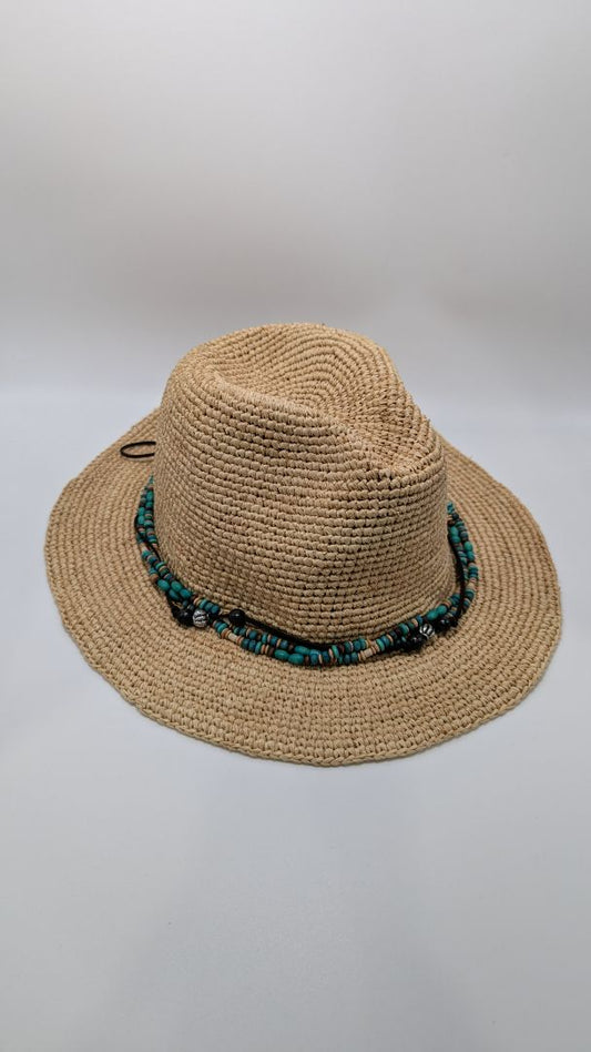 KOORINGAL Brown Raffia Beaded-Band Sun Hat