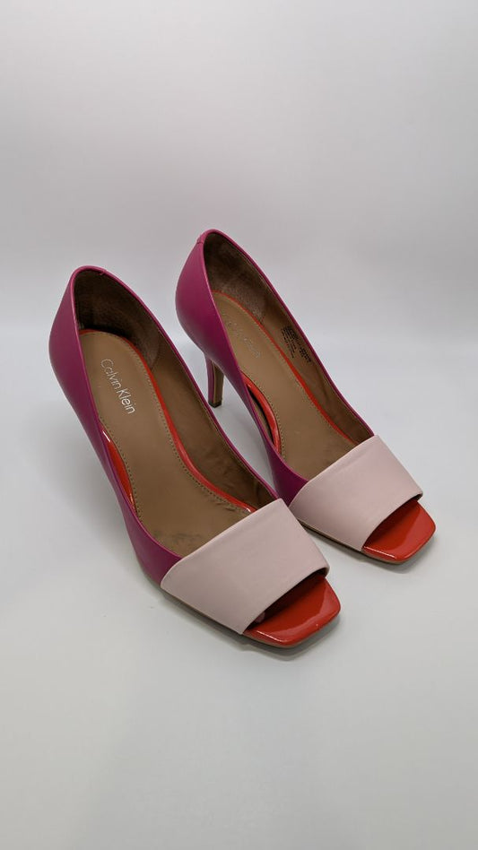Calvin Klein Pink Tri-Tone Peep Toe Heels