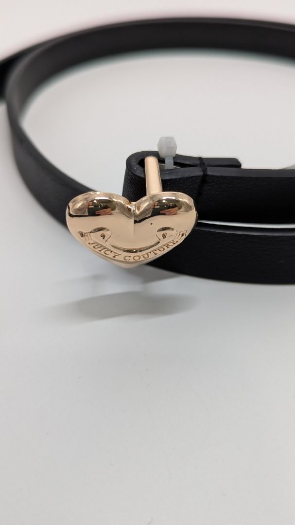 Juicy Couture Black Faux-Leather Heart Buckle Belt