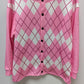 Pink/White Diamond Pattern Button-Down Sweater