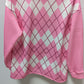 Pink/White Diamond Pattern Button-Down Sweater