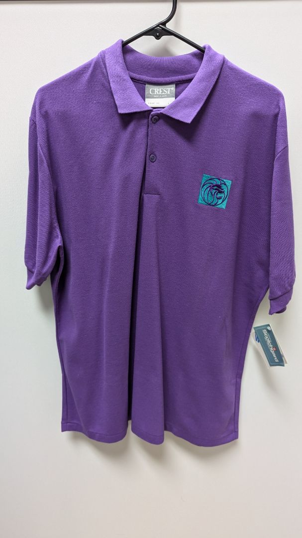 CREST Men's Purple Embroidered Lion Polo Shirt