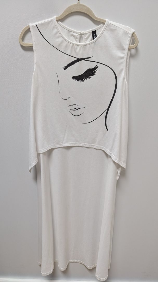 STYLEWE White Layered Graphic High/Low Tunic Blouse