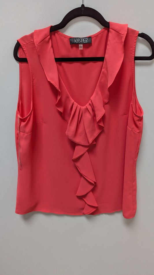 KASPER Coral Ruffled Sleeveless Blouse