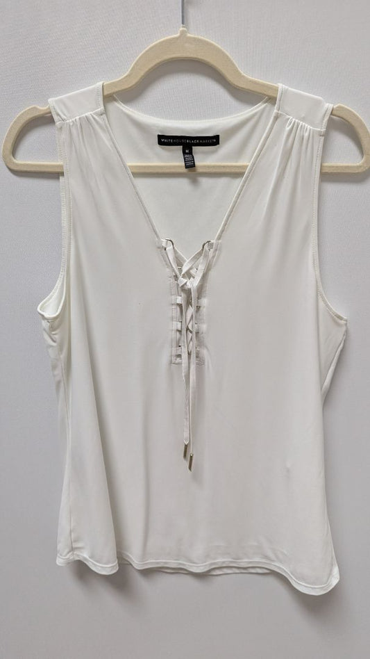 White House Black Market White Sleeveless Lace-Up Blouse