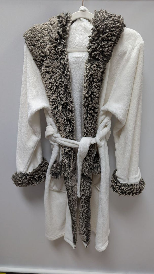 Pottery Barn Ivory/Brown Faux-Fur Robe
