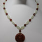 Burgundy & Light Green Rose Pendant Beaded Necklace