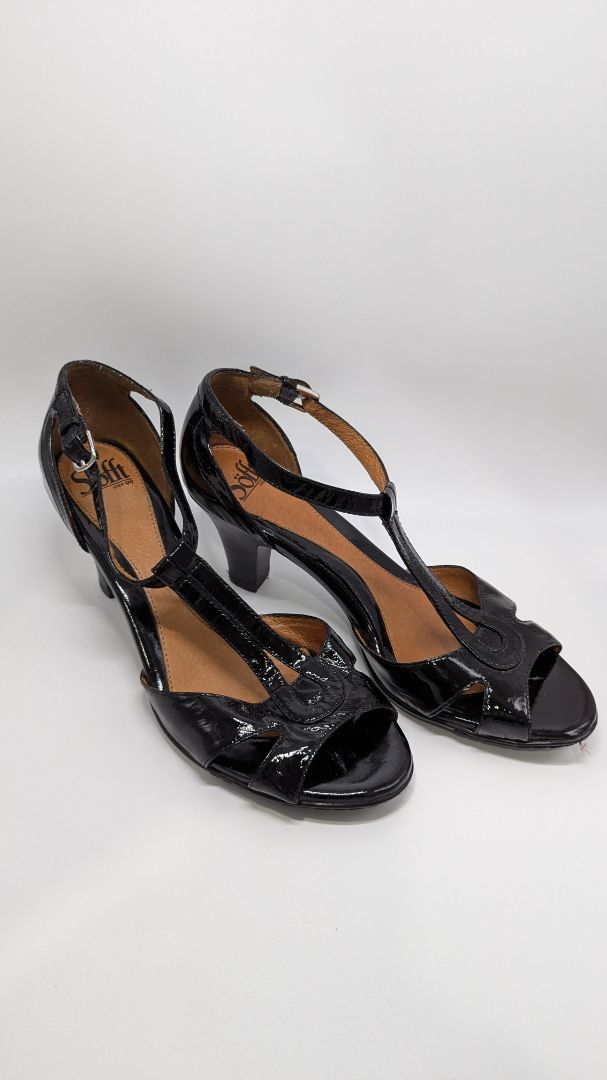 Sofft Black Carlina Patent Leather Strappy Heels