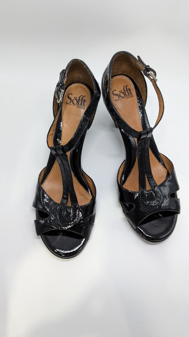 Sofft Black Carlina Patent Leather Strappy Heels