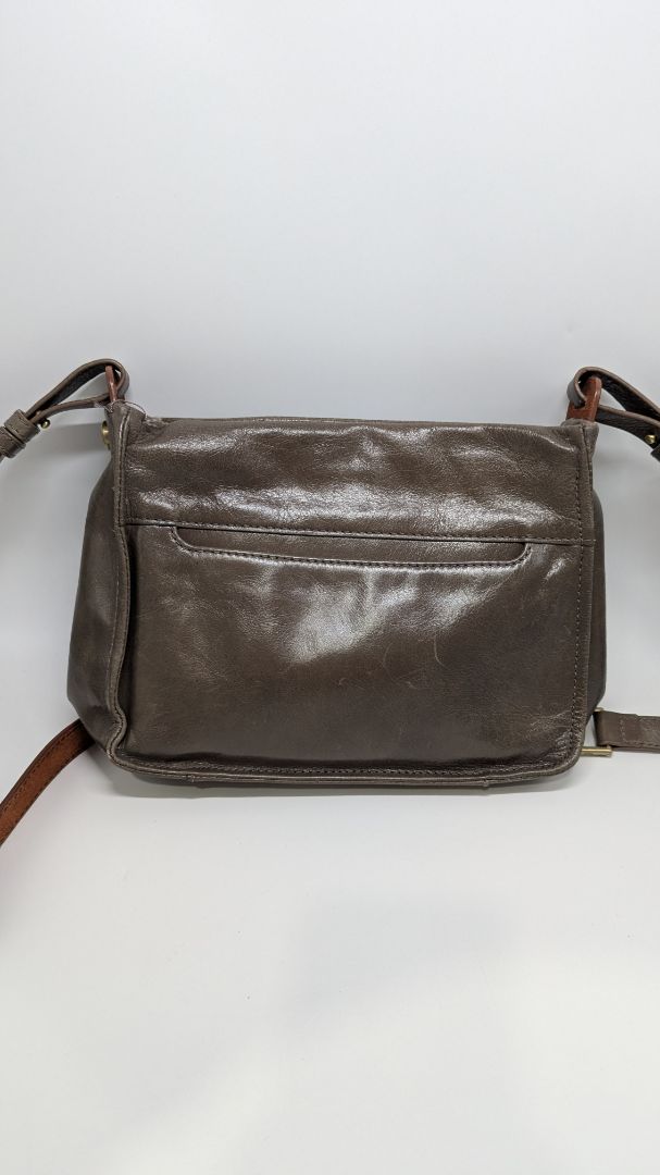 Grey/Brown Genuine Leather Crossbody Purse