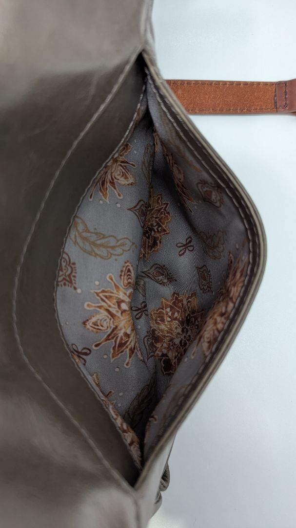 Grey/Brown Genuine Leather Crossbody Purse