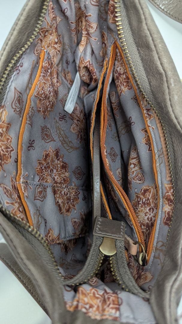 Grey/Brown Genuine Leather Crossbody Purse