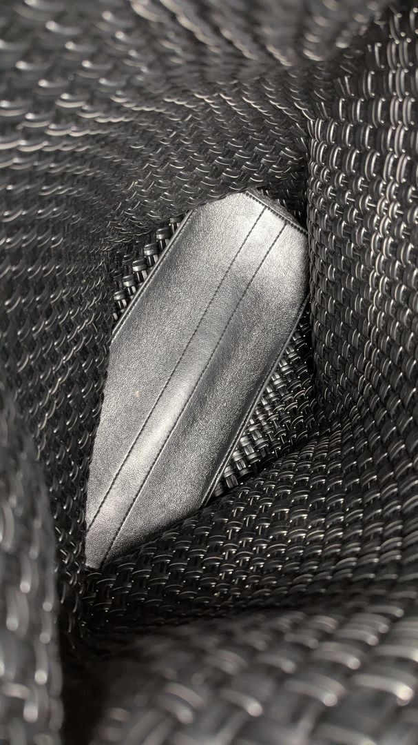 Black Woven Faux-Leather Tote Bag