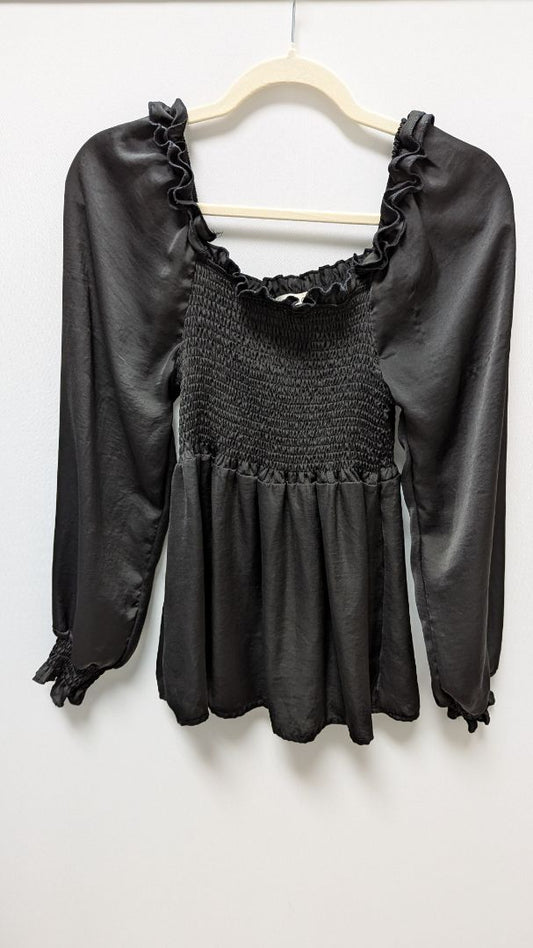 CLARISBELLE Black Off-The-Shoulder Ruched Blouse