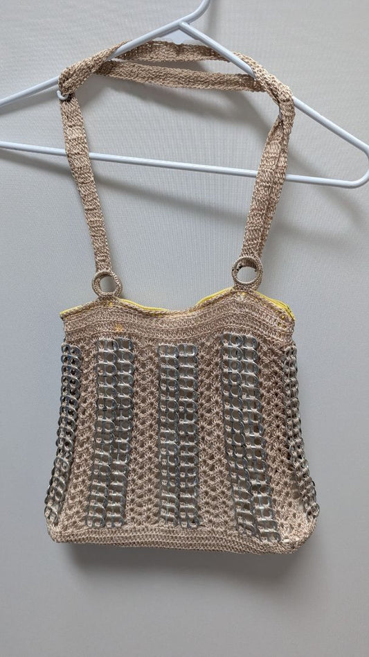 Beige/Silver Crochet Pop-Tabs Tote Bag Purse