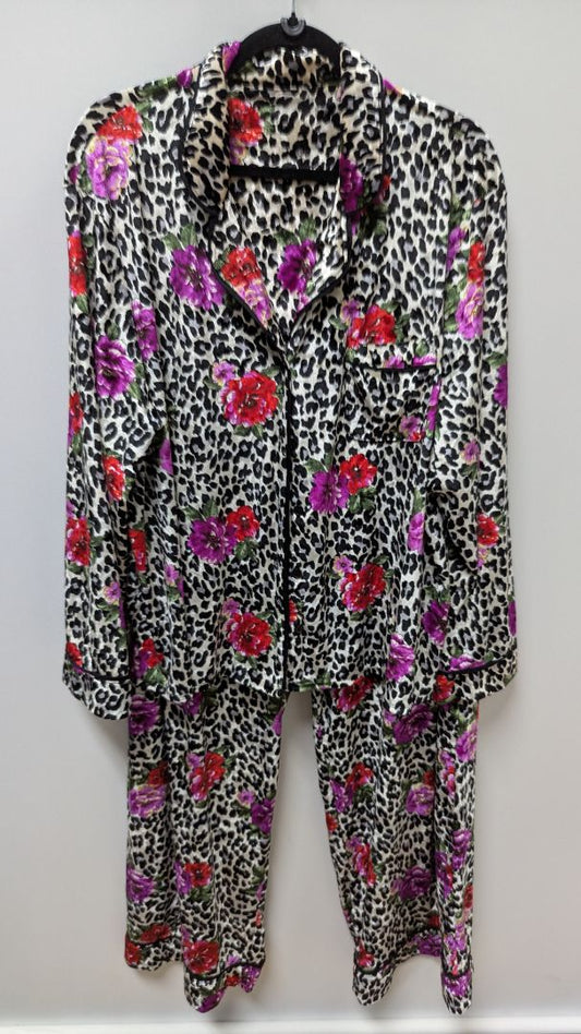 Sofia Intimates Ivory/Black/Purple Animal Print Floral Sleepwear Set