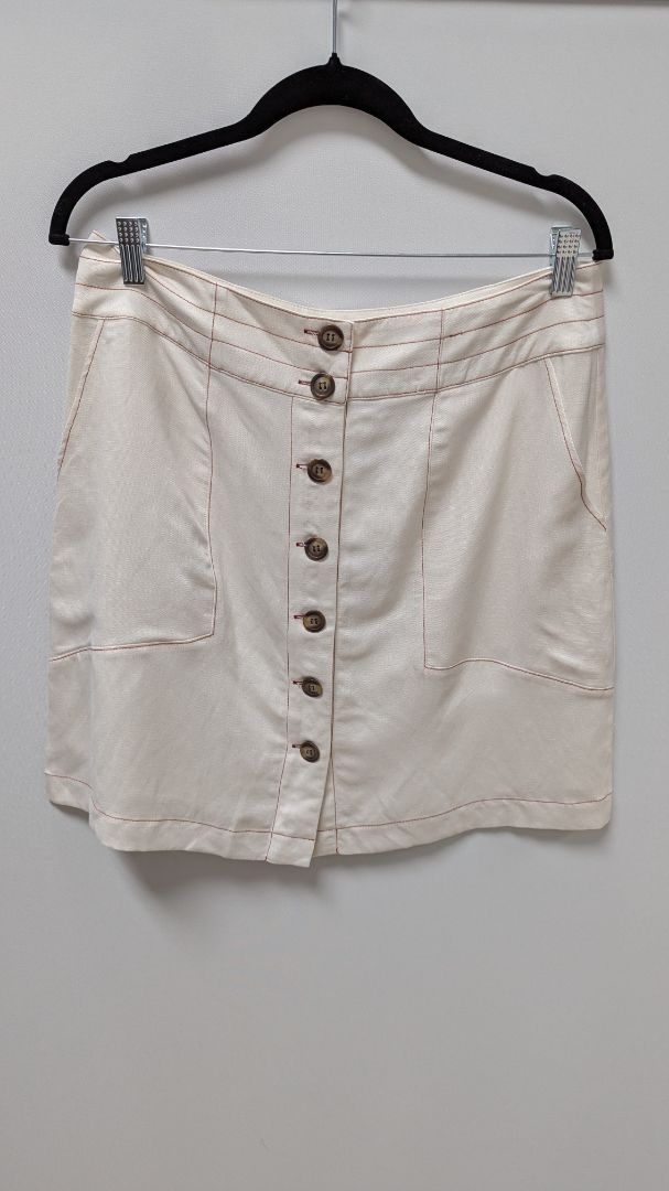 DOLAN Cream/Red Aster Topstitch Linen Skirt