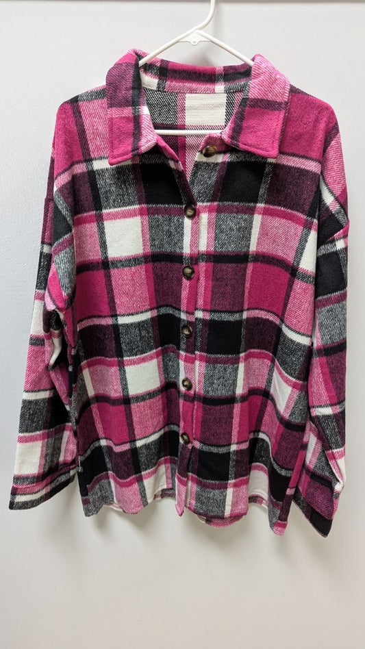 Pink/Black/White Plaid Flannel Shacket