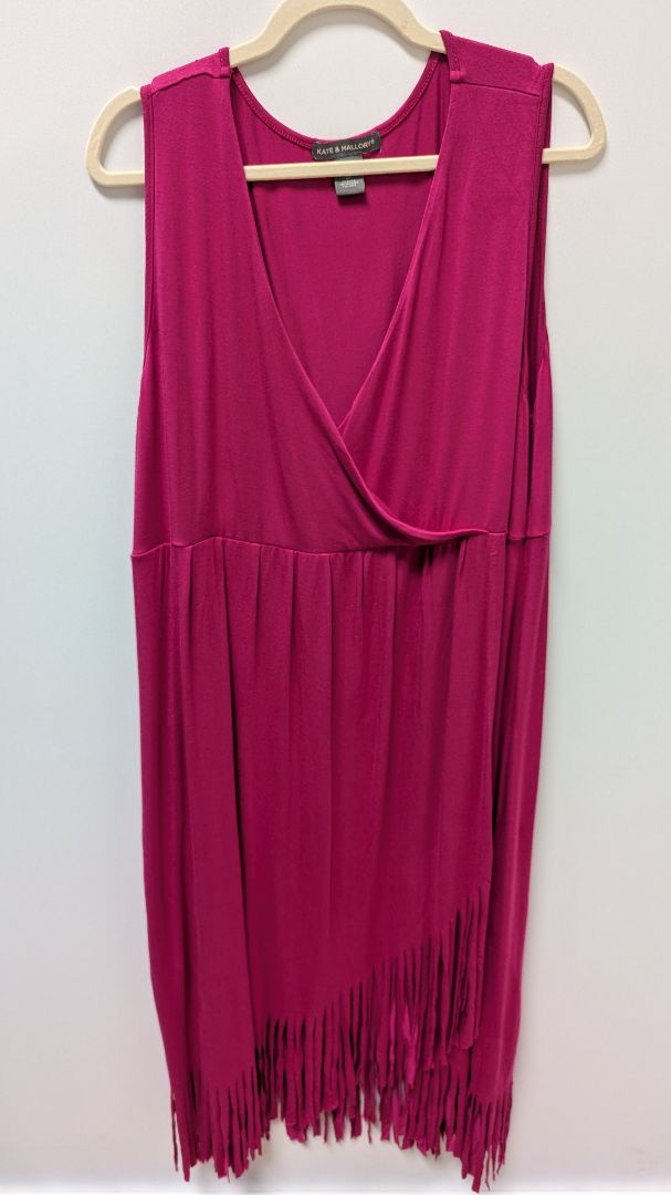 Kate & Mallory Pink Sleeveless Faux-Wrap Fringed Dress