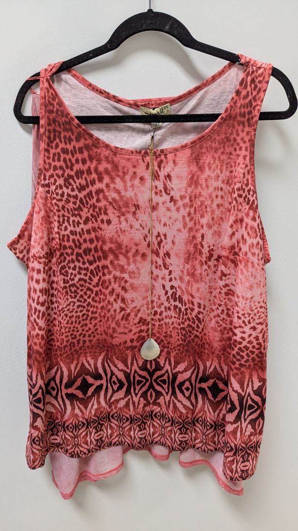 One World Red Mixed Print Combo Blouse & Cardigan with Necklace