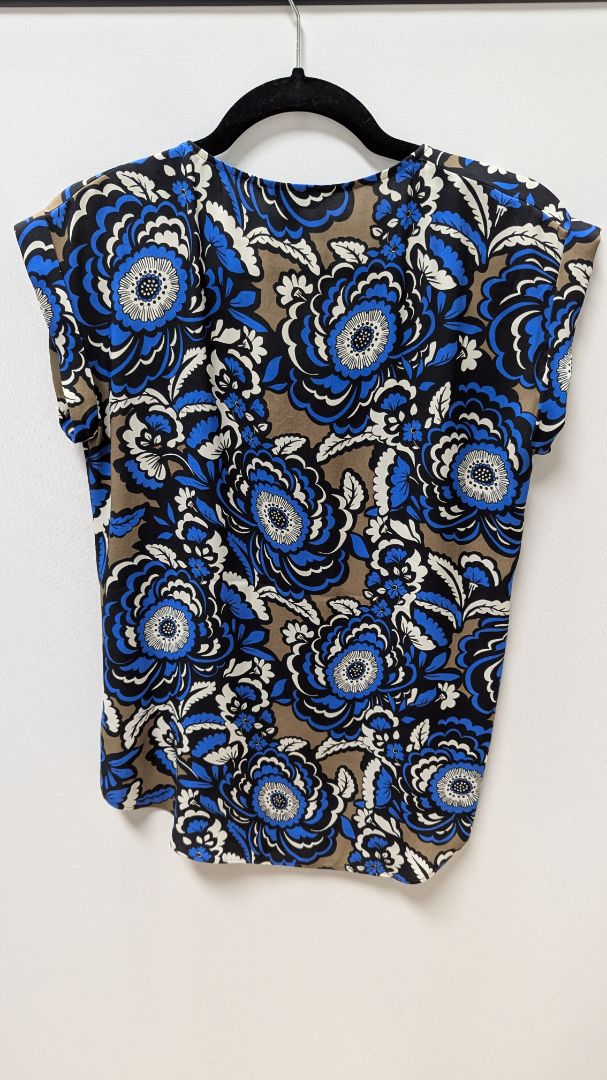 Express Blue/Brown Floral Zippered Blouse