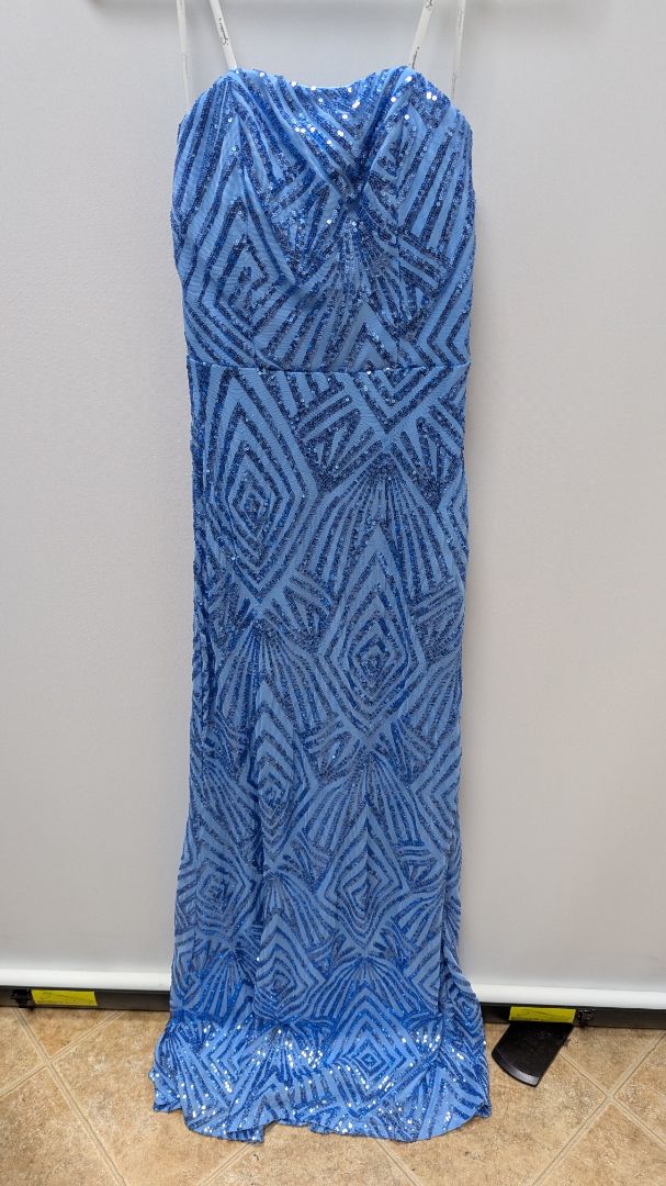 speechless Light Blue Strapless Sequin Formal Gown