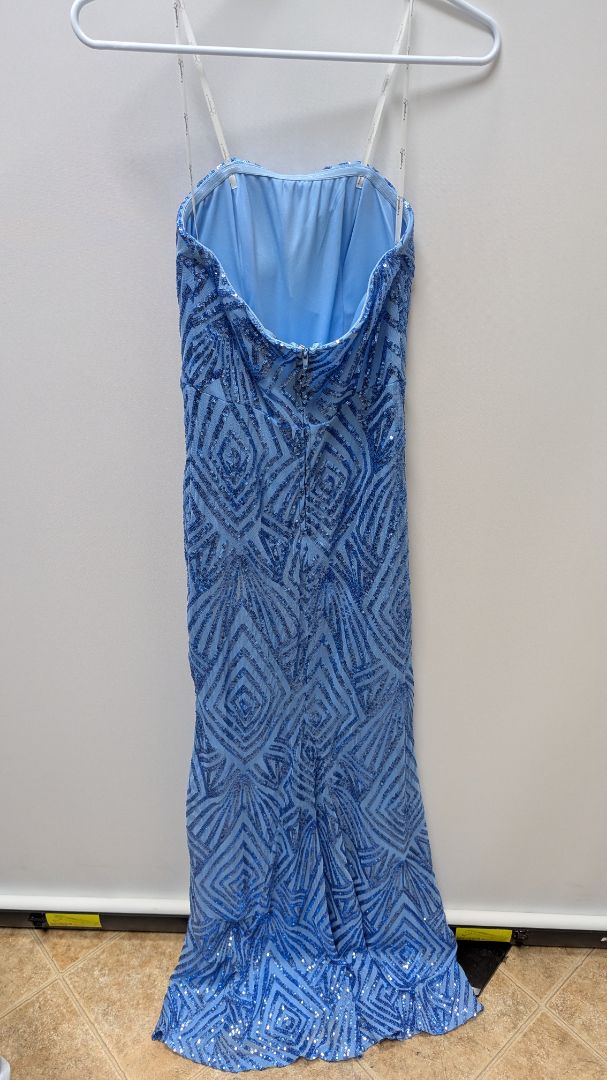 speechless Light Blue Strapless Sequin Formal Gown