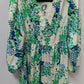JODIFL Cream/Green Printed Peasant Dress