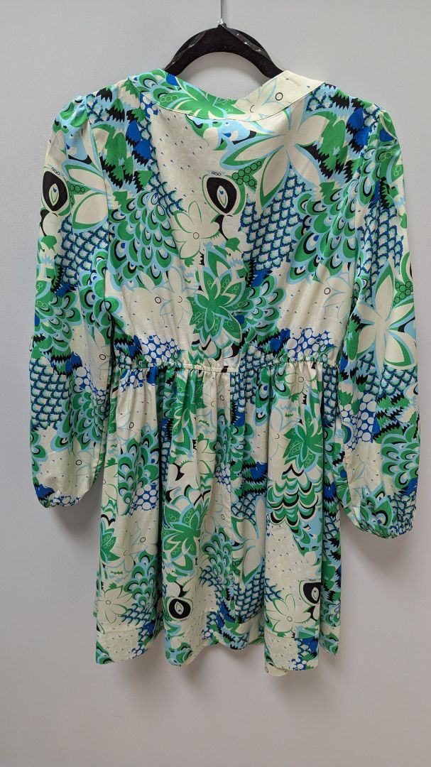 JODIFL Cream/Green Printed Peasant Dress