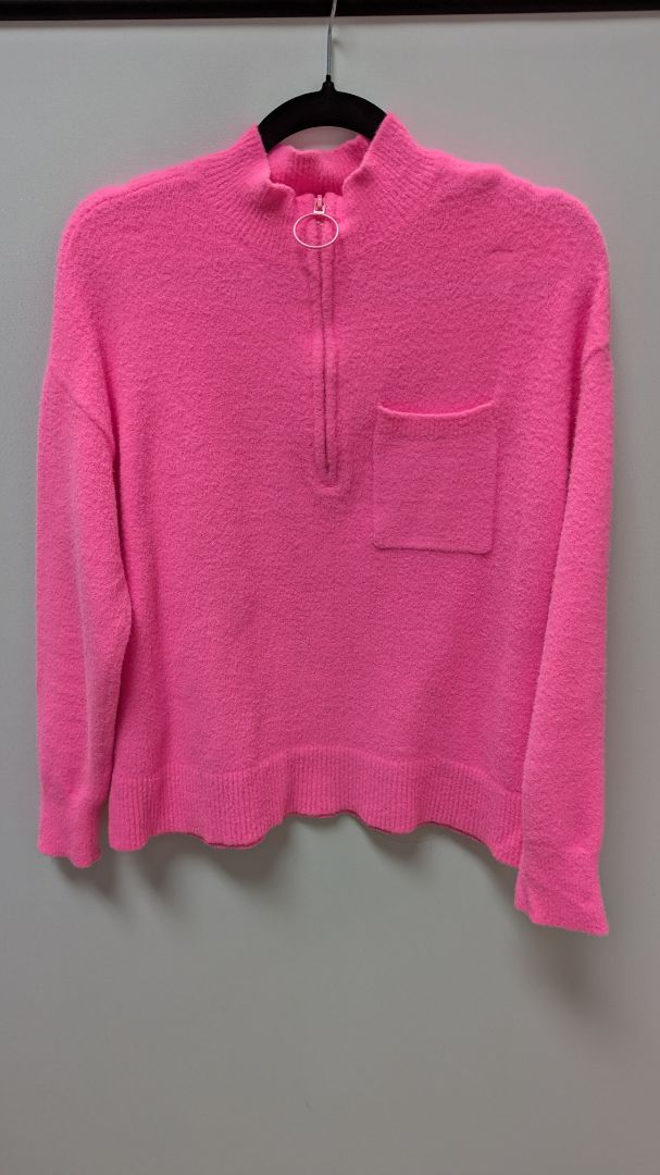 Lou & Grey Hot Pink Fuzzy Quarter-Zip Pullover Sweater