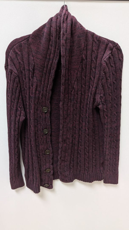 Dark Purple Knit Button-Down Cardigan Sweater