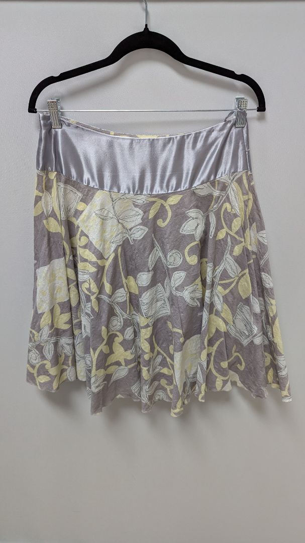 Toi et Moi Grey/Yellow Floral Printed Flared Skirt