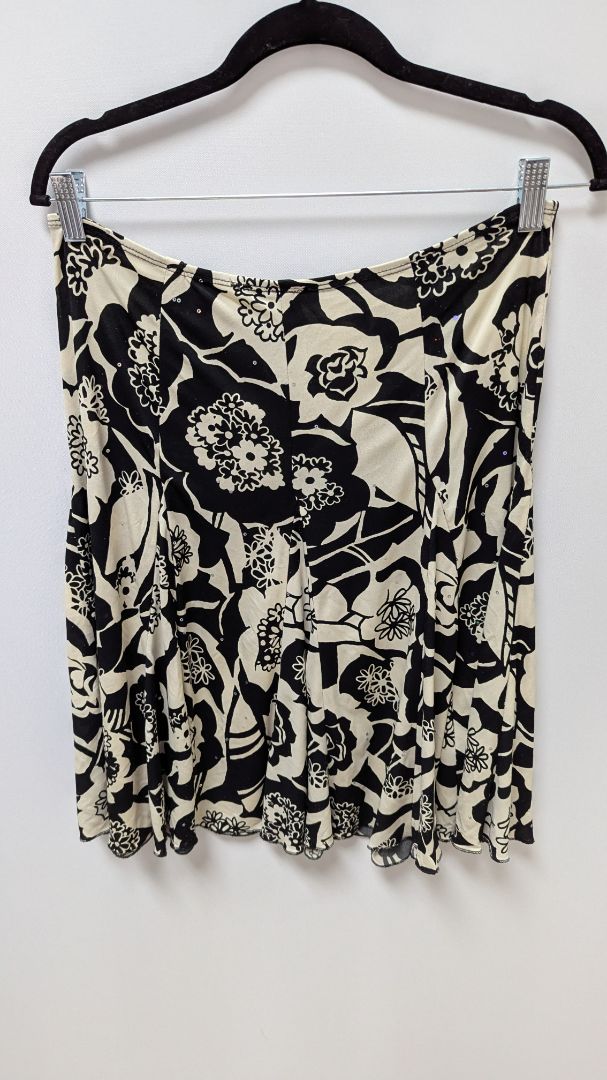 Black/Tan Floral Sequin Flared Skirt