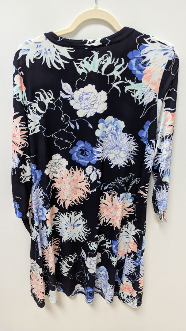 Chico's Navy Floral Tie-Sleeve Sheath Dress